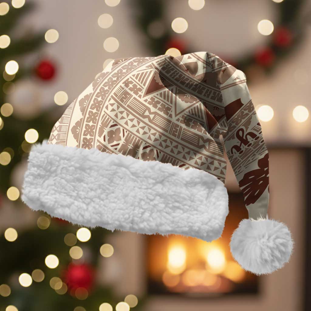 Bula Fiji Classic Masi Tapa Christmas Santa Hat Vintage Beige - Polynesian Pride