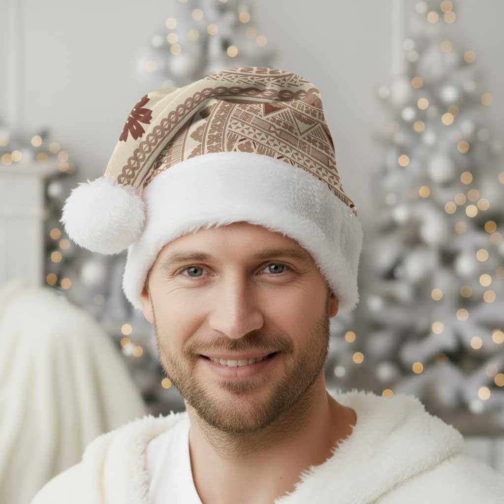 Bula Fiji Classic Masi Tapa Christmas Santa Hat Vintage Beige - Polynesian Pride