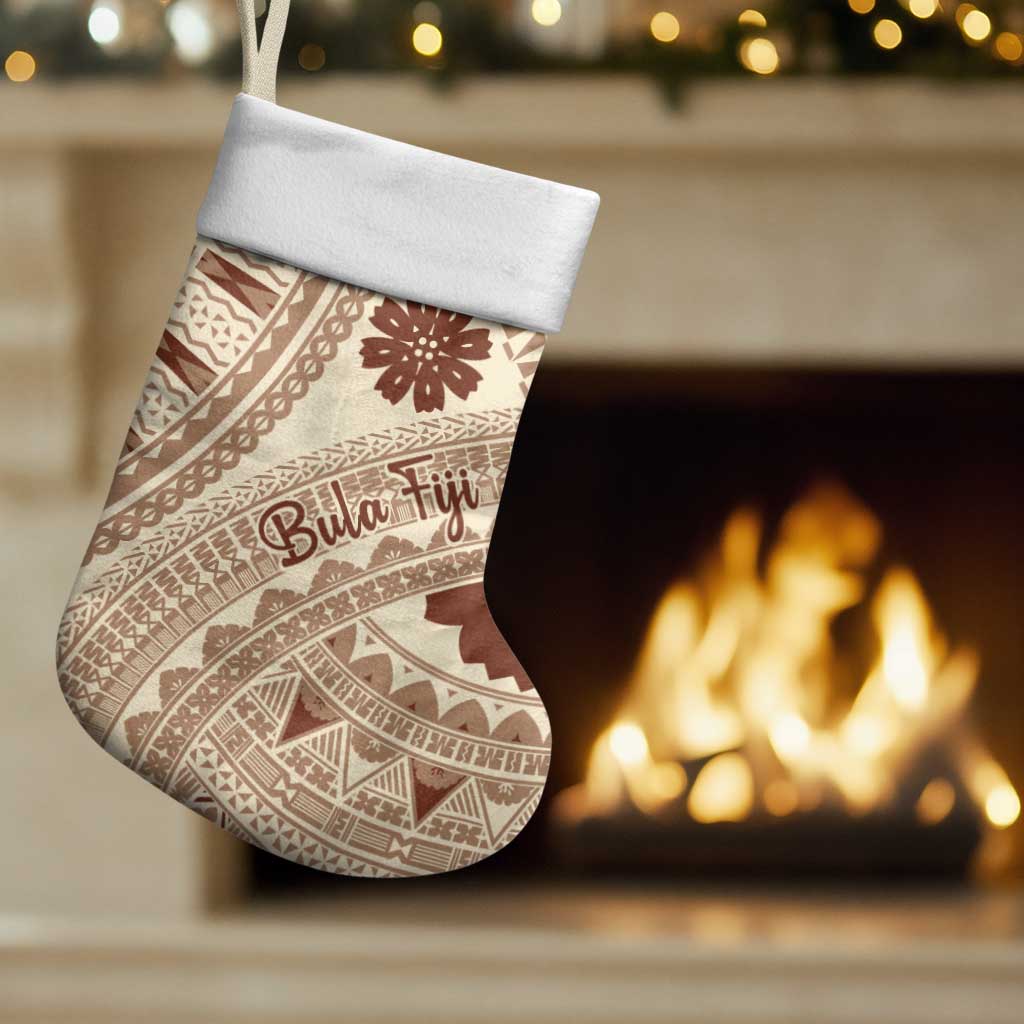 Bula Fiji Classic Masi Tapa Christmas Stocking Vintage Beige - Polynesian Pride
