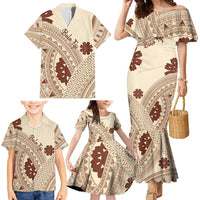Bula Fiji Classic Masi Tapa Family Matching Mermaid Dress and Hawaiian Shirt Vintage Beige LT7 - Polynesian Pride