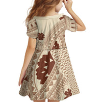 Bula Fiji Classic Masi Tapa Family Matching Off The Shoulder Long Sleeve Dress and Hawaiian Shirt Vintage Beige LT7 - Polynesian Pride