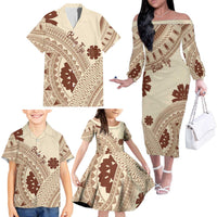 Bula Fiji Classic Masi Tapa Family Matching Off The Shoulder Long Sleeve Dress and Hawaiian Shirt Vintage Beige LT7 - Polynesian Pride