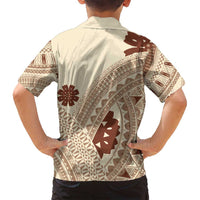 Bula Fiji Classic Masi Tapa Family Matching Off Shoulder Maxi Dress and Hawaiian Shirt Vintage Beige LT7 - Polynesian Pride