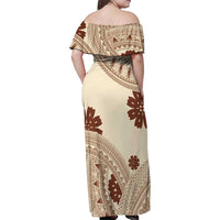 Bula Fiji Classic Masi Tapa Family Matching Off Shoulder Maxi Dress and Hawaiian Shirt Vintage Beige LT7 - Polynesian Pride