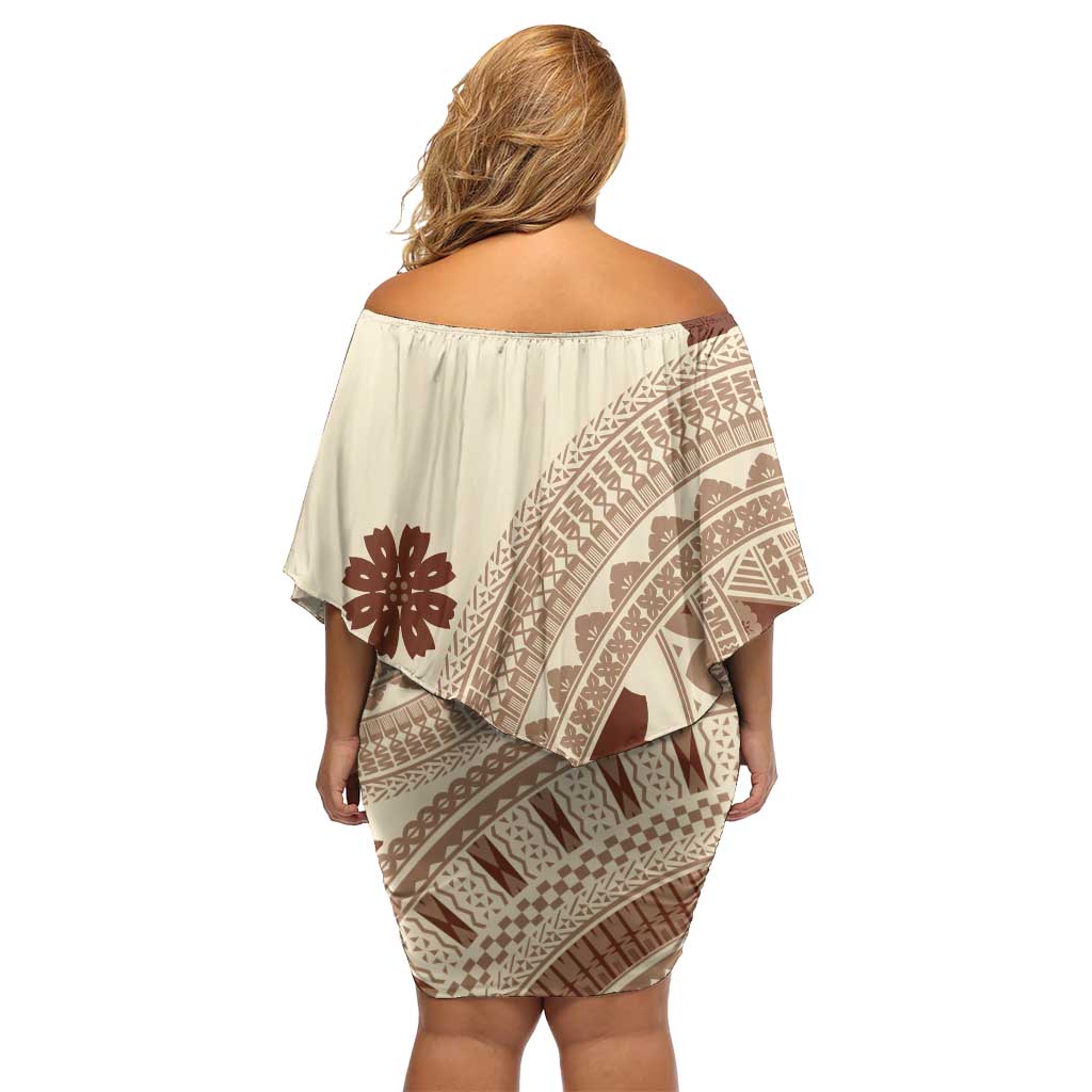 Bula Fiji Classic Masi Tapa Family Matching Off Shoulder Short Dress and Hawaiian Shirt Vintage Beige LT7 - Polynesian Pride