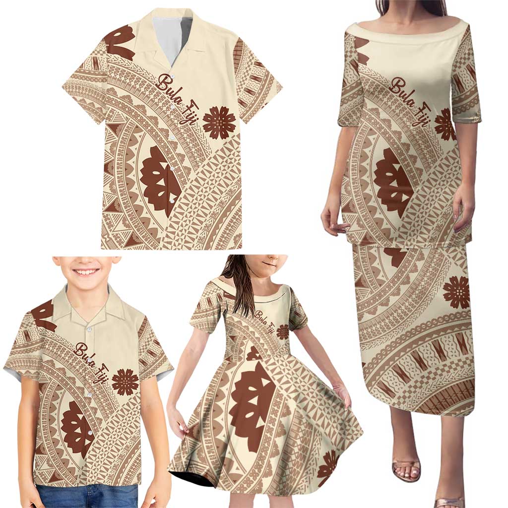 Bula Fiji Classic Masi Tapa Family Matching Puletasi and Hawaiian Shirt Vintage Beige LT7 - Polynesian Pride