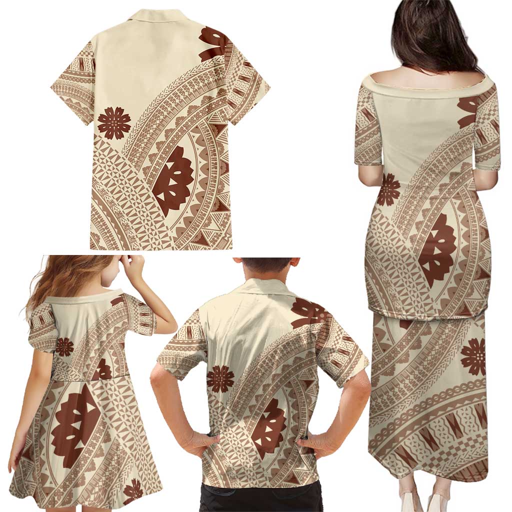Bula Fiji Classic Masi Tapa Family Matching Puletasi and Hawaiian Shirt Vintage Beige LT7 - Polynesian Pride