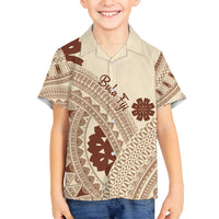 Bula Fiji Classic Masi Tapa Family Matching Puletasi and Hawaiian Shirt Vintage Beige LT7 Son's Shirt Beige - Polynesian Pride