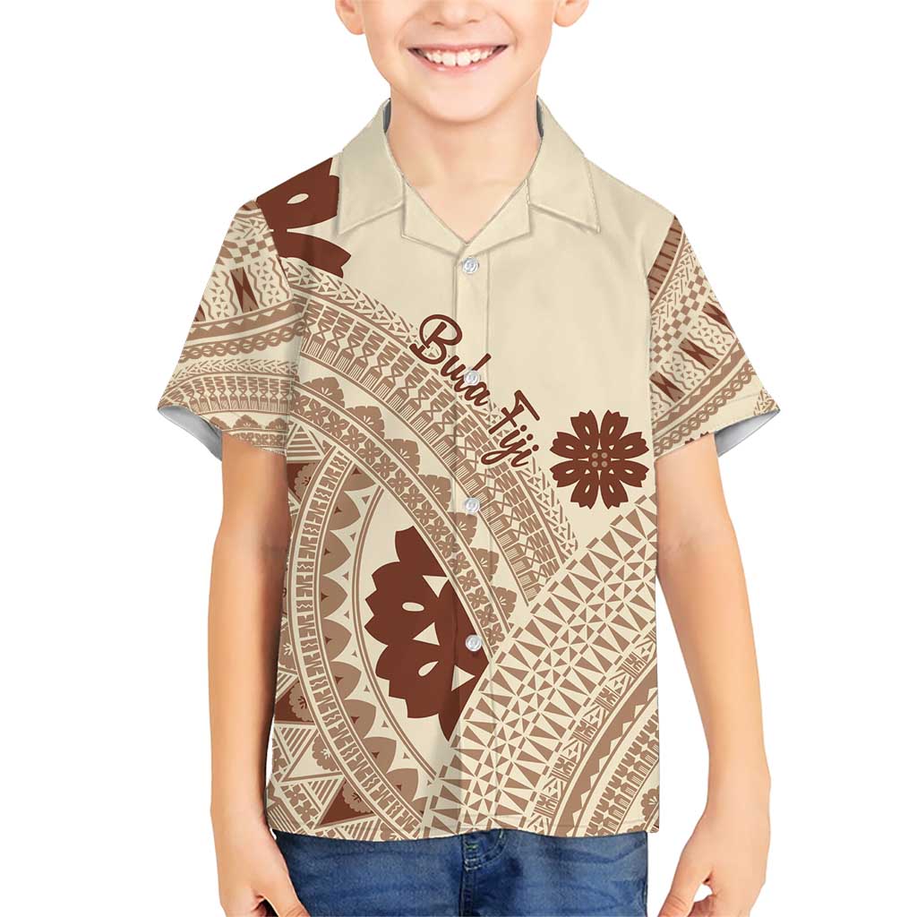 Bula Fiji Classic Masi Tapa Family Matching Short Sleeve Bodycon Dress and Hawaiian Shirt Vintage Beige LT7 Son's Shirt Beige - Polynesian Pride