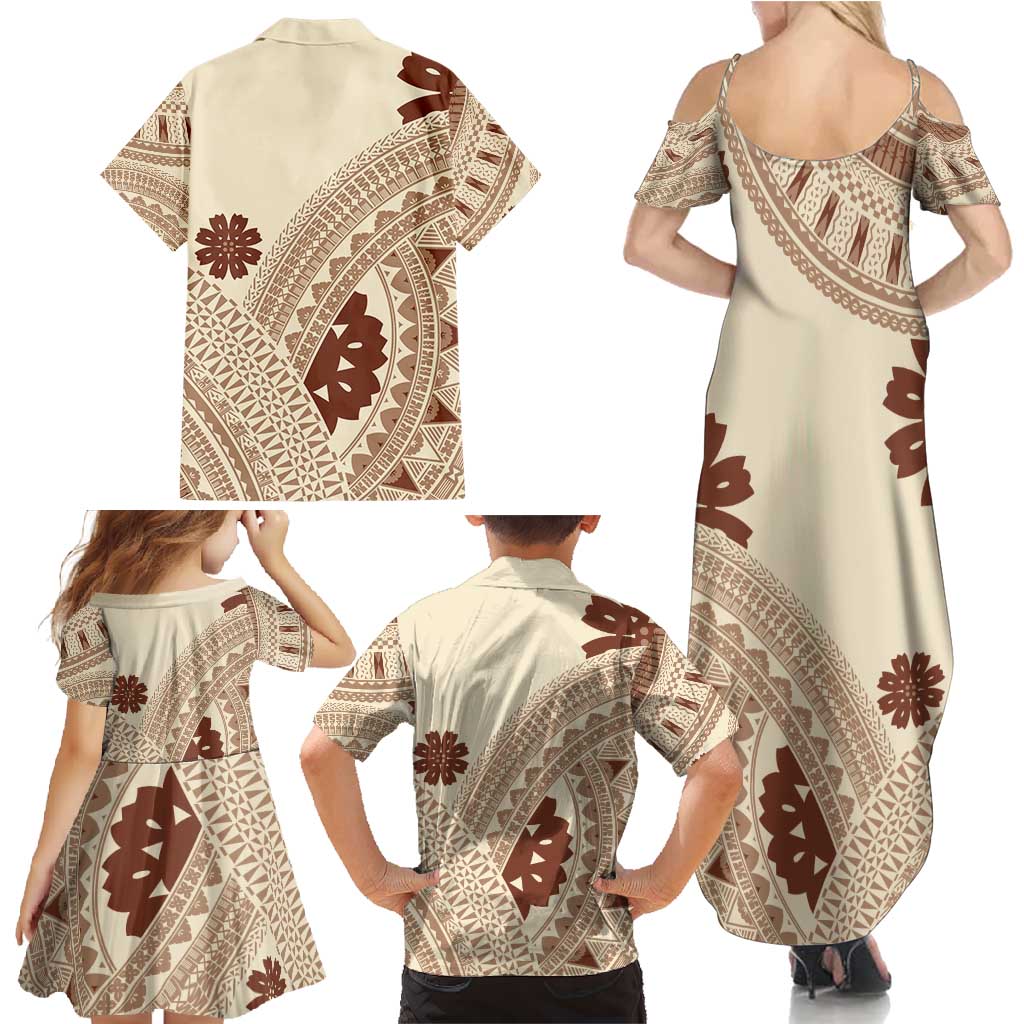 Bula Fiji Classic Masi Tapa Family Matching Summer Maxi Dress and Hawaiian Shirt Vintage Beige LT7 - Polynesian Pride