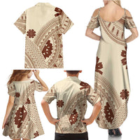 Bula Fiji Classic Masi Tapa Family Matching Summer Maxi Dress and Hawaiian Shirt Vintage Beige LT7 - Polynesian Pride