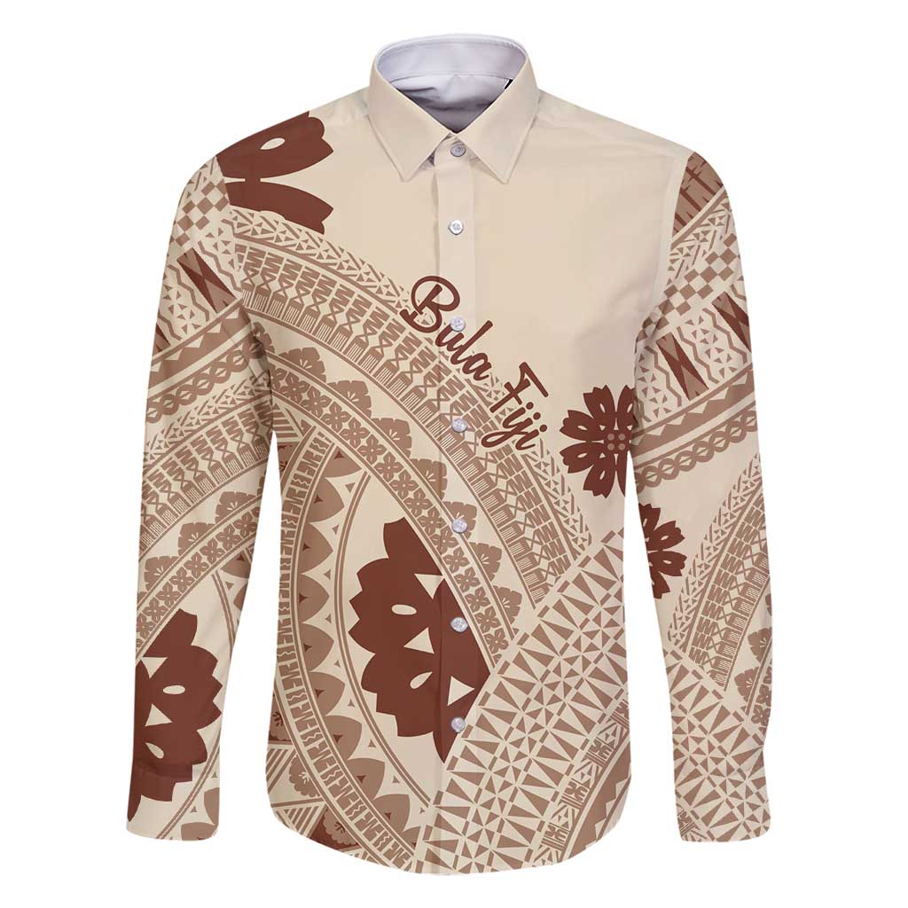 Bula Fiji Classic Masi Tapa Family Matching Summer Maxi Dress and Hawaiian Shirt Vintage Beige LT7 Dad's Shirt - Long Sleeve Beige - Polynesian Pride