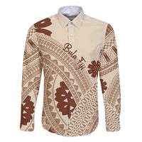 Bula Fiji Classic Masi Tapa Family Matching Summer Maxi Dress and Hawaiian Shirt Vintage Beige LT7 Dad's Shirt - Long Sleeve Beige - Polynesian Pride