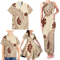 Bula Fiji Classic Masi Tapa Family Matching Tank Maxi Dress and Hawaiian Shirt Vintage Beige LT7 - Polynesian Pride