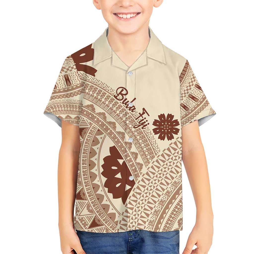 Bula Fiji Classic Masi Tapa Family Matching Tank Maxi Dress and Hawaiian Shirt Vintage Beige LT7 Son's Shirt Beige - Polynesian Pride