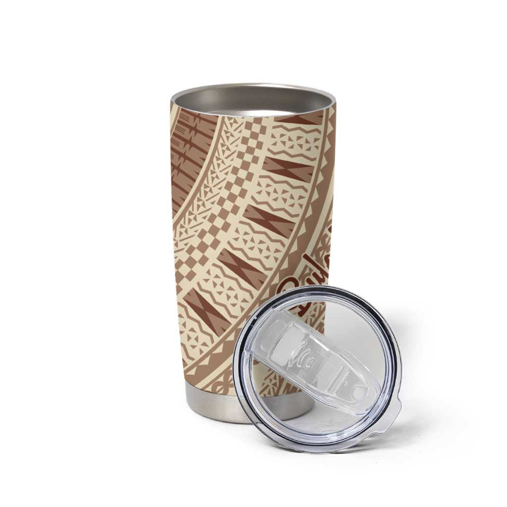 Bula Fiji Classic Masi Tapa Tumbler Cup Vintage Beige - Polynesian Pride