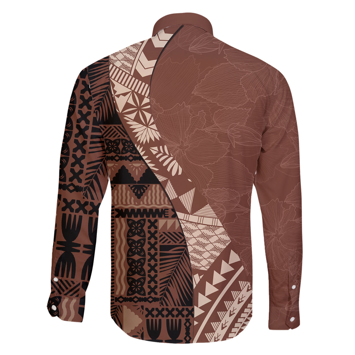 Bula Fiji Family Matching Summer Maxi Dress and Hawaiian Shirt Tribal Masi Tapa - Brown LT7 - Polynesian Pride