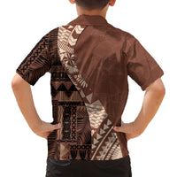 Bula Fiji Family Matching Tank Maxi Dress and Hawaiian Shirt Tribal Masi Tapa - Brown LT7 - Polynesian Pride