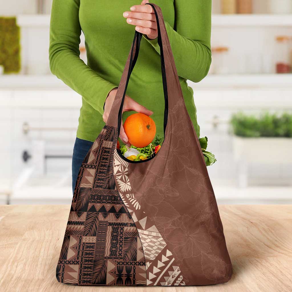 Bula Fiji Grocery Bag Tribal Masi Tapa - Brown
