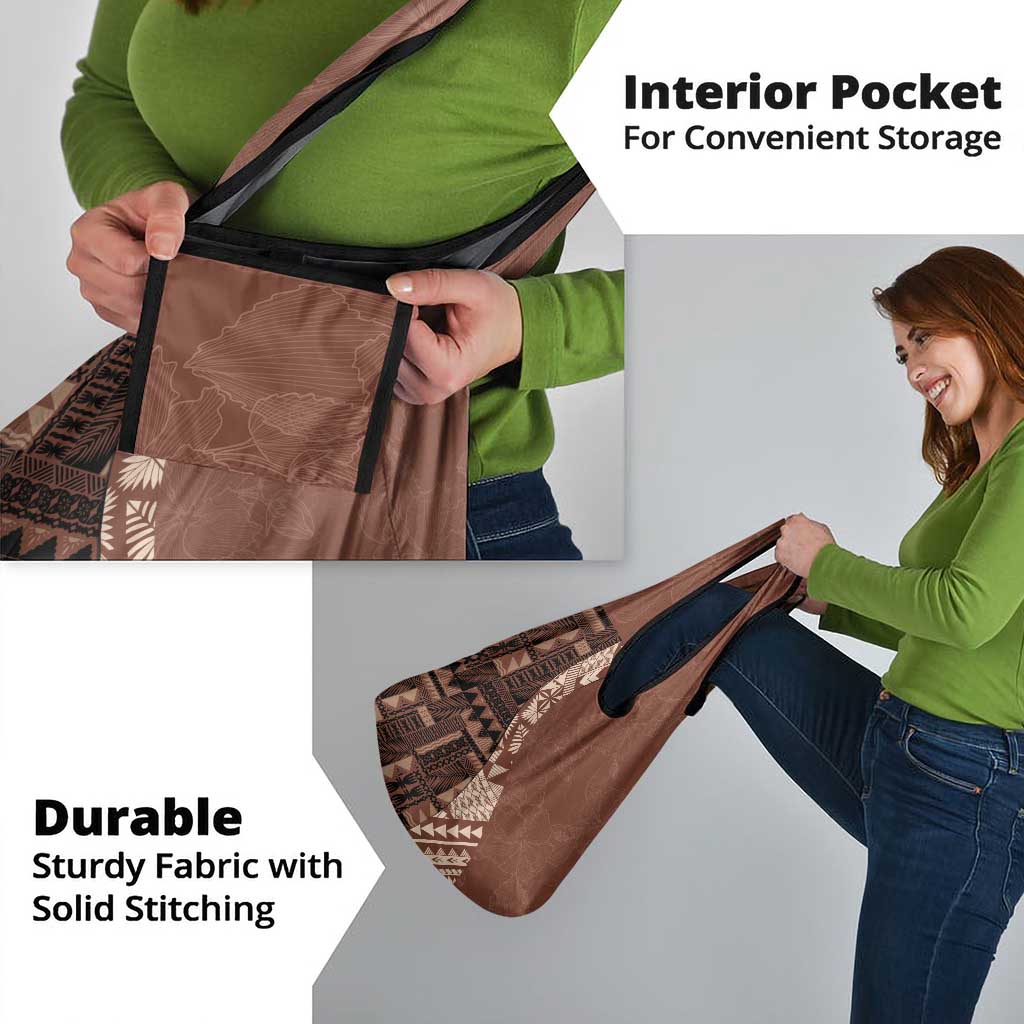Bula Fiji Grocery Bag Tribal Masi Tapa - Brown