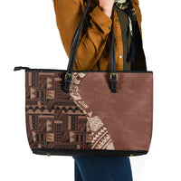 Bula Fiji Leather Tote Bag Tribal Masi Tapa - Brown LT7 - Polynesian Pride