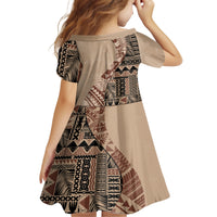 Bula Fiji Kid Short Sleeve Dress Tribal Masi Tapa - Beige LT7 - Polynesian Pride