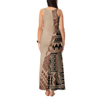 Bula Fiji Tank Maxi Dress Tribal Masi Tapa - Beige LT7 - Polynesian Pride