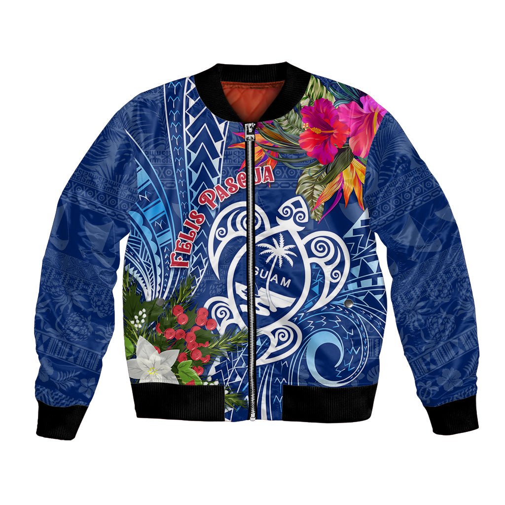Guam Christmas Bomber Jacket Turtle Mix Tapa Felis Pasgua LT7 Unisex Blue - Polynesian Pride