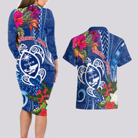 Guam Christmas Couples Matching Long Sleeve Bodycon Dress and Hawaiian Shirt Turtle Mix Tapa Felis Pasgua LT7 - Polynesian Pride