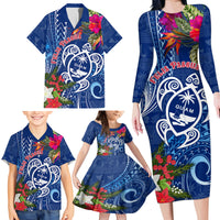 Guam Christmas Family Matching Long Sleeve Bodycon Dress and Hawaiian Shirt Turtle Mix Tapa Felis Pasgua LT7 - Polynesian Pride
