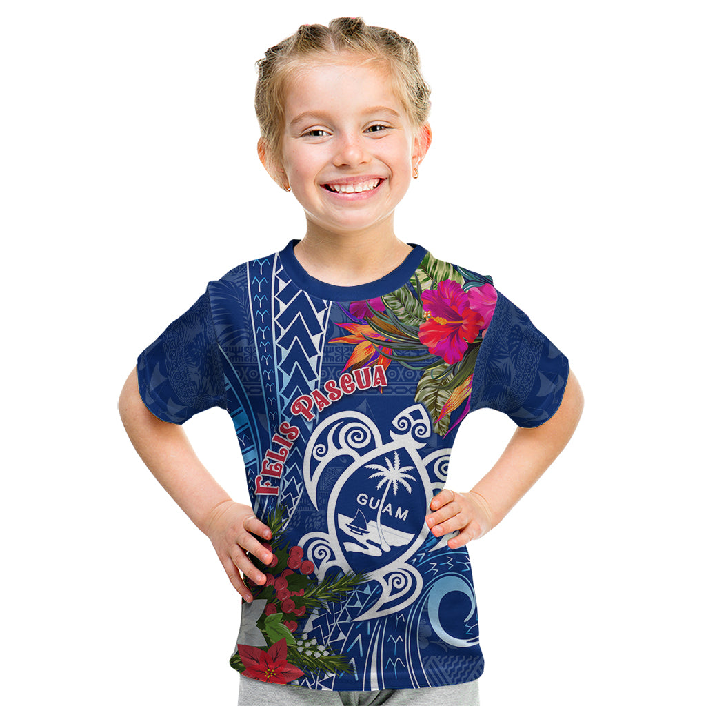 Guam Christmas Kid T Shirt Turtle Mix Tapa Felis Pasgua LT7 Blue - Polynesian Pride