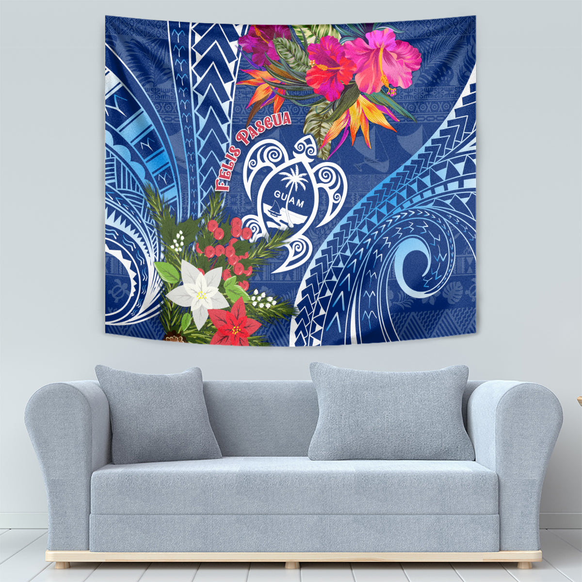 Guam Christmas Tapestry Turtle Mix Tapa Felis Pasgua LT7 - Polynesian Pride