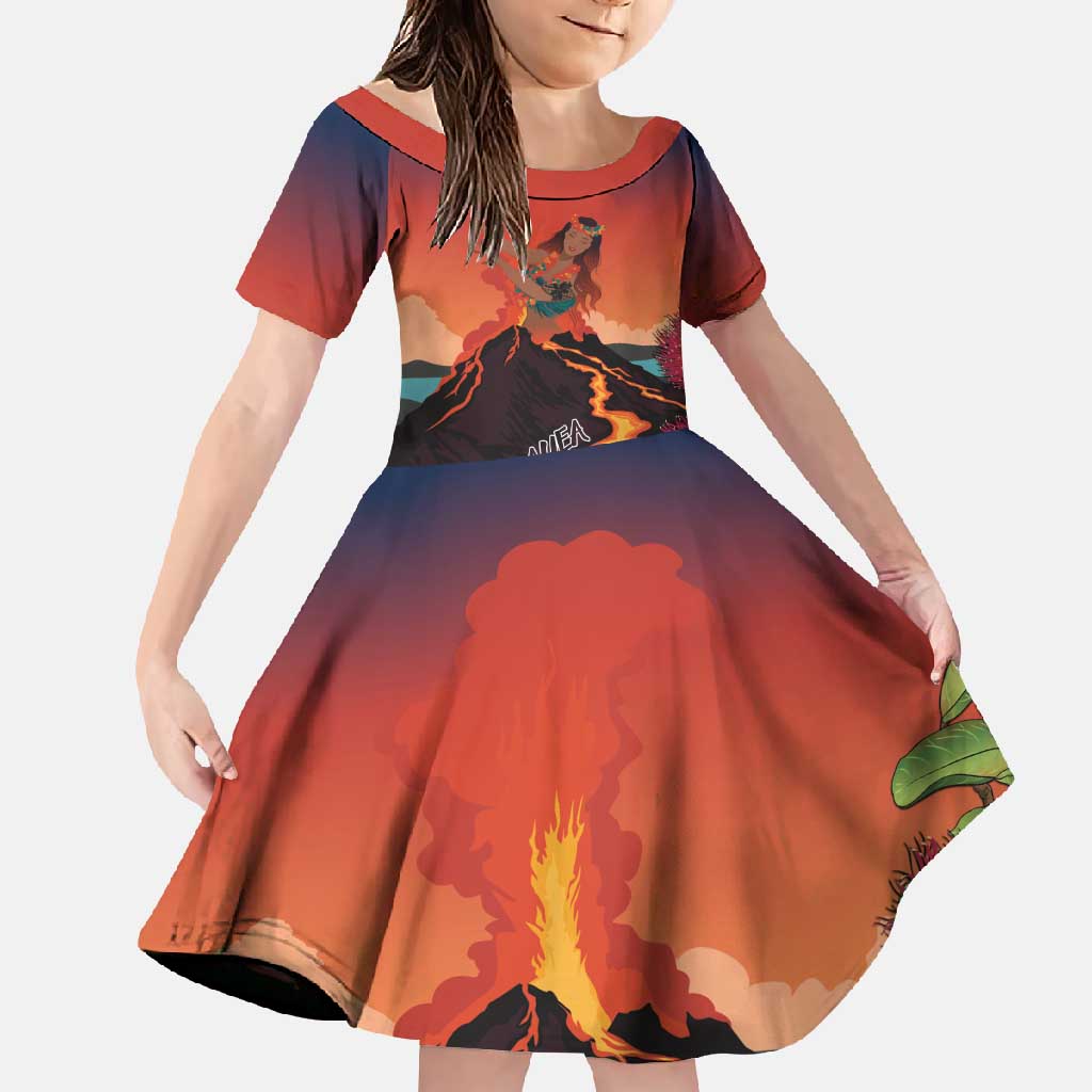 Hawaii Kilauea Volcano Family Matching Long Sleeve Bodycon Dress and Hawaiian Shirt Pele Goddess LT7 Daughter's Dress Colorful - Polynesian Pride