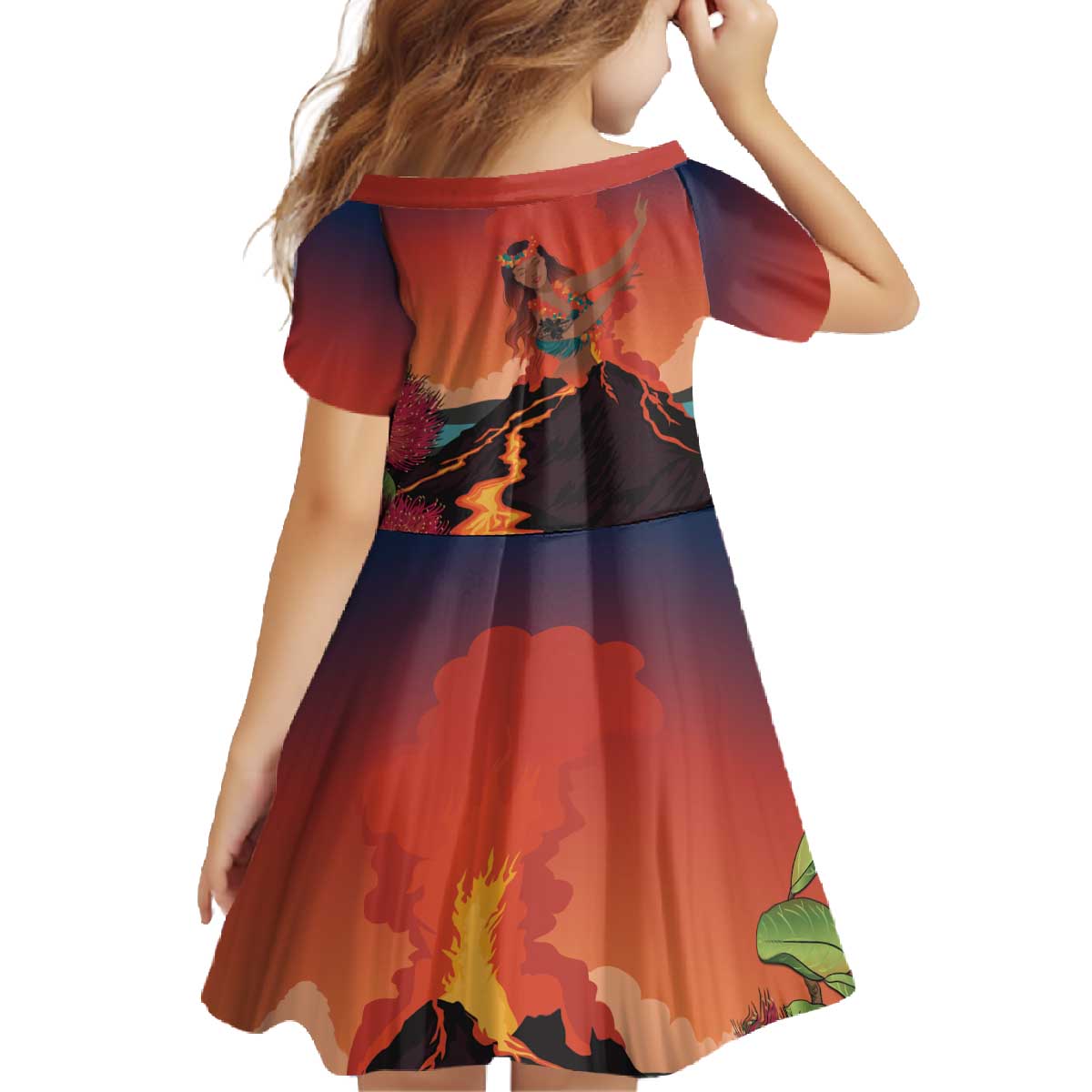Hawaii Kilauea Volcano Family Matching Off The Shoulder Long Sleeve Dress and Hawaiian Shirt Pele Goddess LT7 - Polynesian Pride