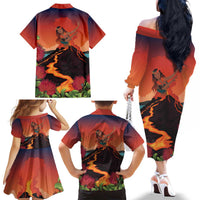 Hawaii Kilauea Volcano Family Matching Off The Shoulder Long Sleeve Dress and Hawaiian Shirt Pele Goddess LT7 - Polynesian Pride