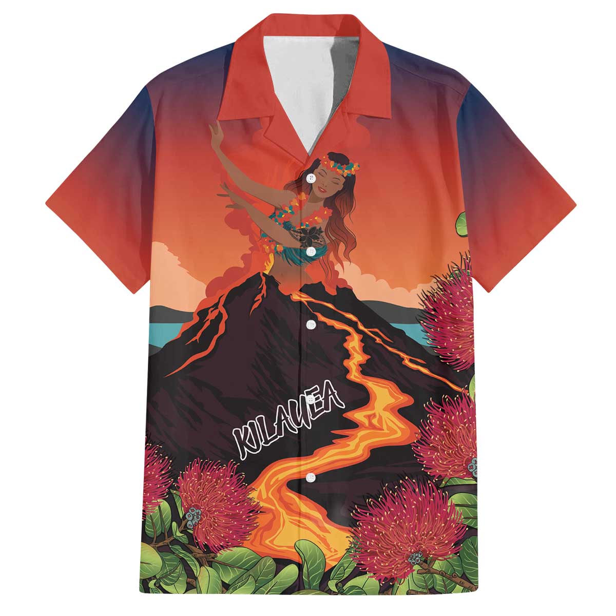 Hawaii Kilauea Volcano Family Matching Off The Shoulder Long Sleeve Dress and Hawaiian Shirt Pele Goddess LT7 Dad's Shirt - Short Sleeve Colorful - Polynesian Pride