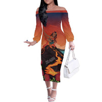 Hawaii Kilauea Volcano Family Matching Off The Shoulder Long Sleeve Dress and Hawaiian Shirt Pele Goddess LT7 Mom's Dress Colorful - Polynesian Pride