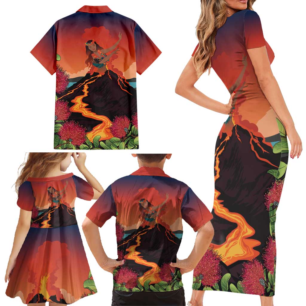 Hawaii Kilauea Volcano Family Matching Short Sleeve Bodycon Dress and Hawaiian Shirt Pele Goddess LT7 - Polynesian Pride