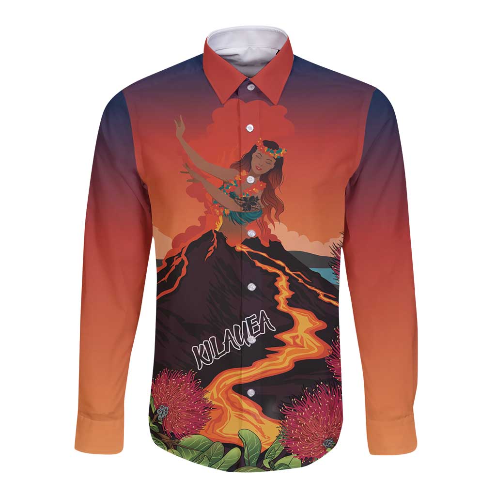 Hawaii Kilauea Volcano Long Sleeve Button Shirt Pele Goddess LT7 Unisex Colorful - Polynesian Pride