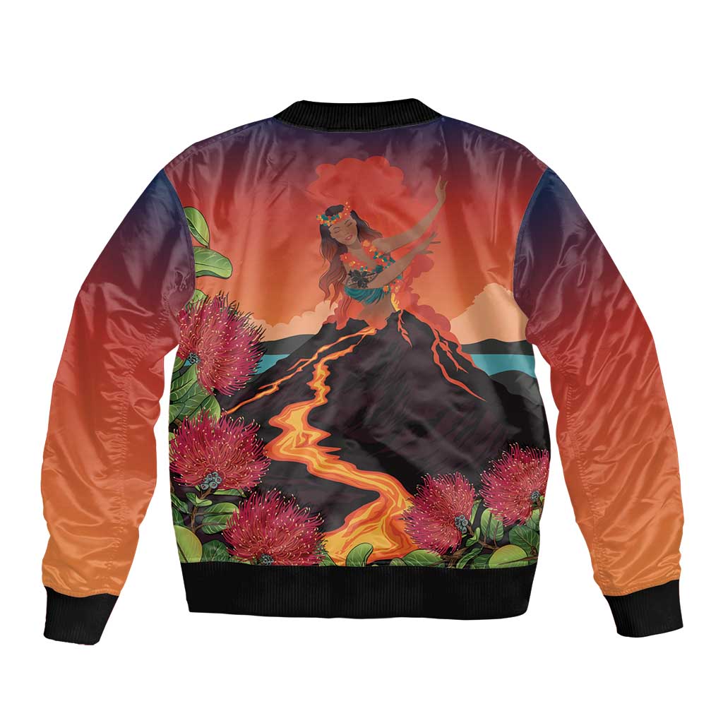 Hawaii Kilauea Volcano Sleeve Zip Bomber Jacket Pele Goddess