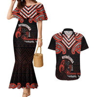 Maori Waitangi Couples Matching Mermaid Dress and Hawaiian Shirt Kotahitanga Poutama Mix Whakairo LT7 Black - Polynesian Pride