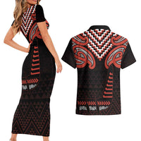 Maori Waitangi Couples Matching Short Sleeve Bodycon Dress and Hawaiian Shirt Kotahitanga Poutama Mix Whakairo LT7 - Polynesian Pride