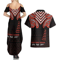Maori Waitangi Couples Matching Summer Maxi Dress and Hawaiian Shirt Kotahitanga Poutama Mix Whakairo - Polynesian Pride