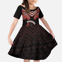 Maori Waitangi Family Matching Long Sleeve Bodycon Dress and Hawaiian Shirt Kotahitanga Poutama Mix Whakairo LT7 Daughter's Dress Black - Polynesian Pride
