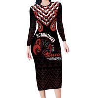Maori Waitangi Family Matching Long Sleeve Bodycon Dress and Hawaiian Shirt Kotahitanga Poutama Mix Whakairo LT7 Mom's Dress Black - Polynesian Pride