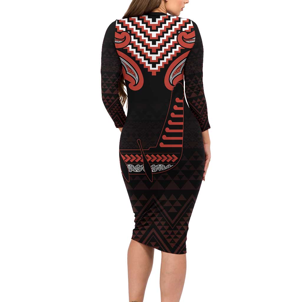 Maori Waitangi Family Matching Long Sleeve Bodycon Dress and Hawaiian Shirt Kotahitanga Poutama Mix Whakairo LT7 - Polynesian Pride