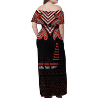 Maori Waitangi Family Matching Off Shoulder Maxi Dress and Hawaiian Shirt Kotahitanga Poutama Mix Whakairo LT7 - Polynesian Pride
