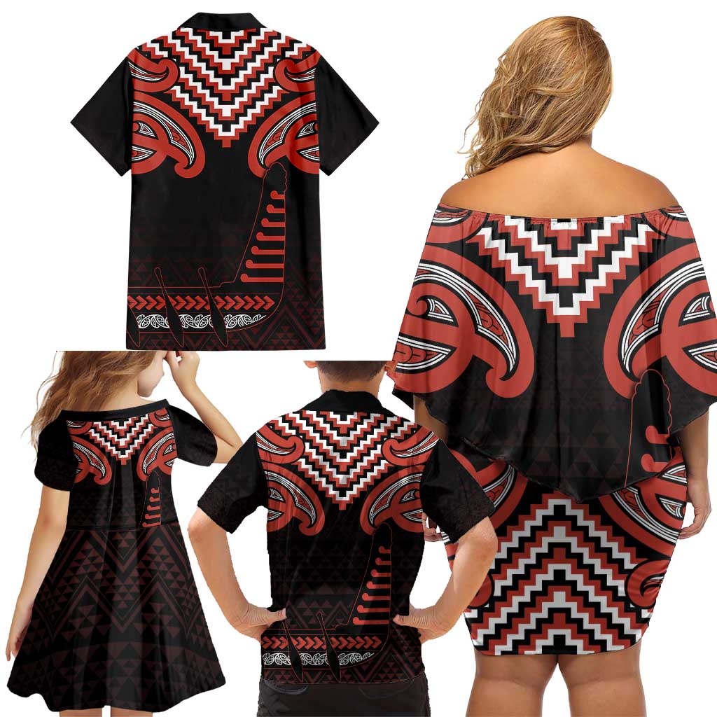Maori Waitangi Family Matching Off Shoulder Short Dress and Hawaiian Shirt Kotahitanga Poutama Mix Whakairo LT7 - Polynesian Pride