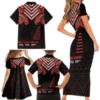 Maori Waitangi Family Matching Short Sleeve Bodycon Dress and Hawaiian Shirt Kotahitanga Poutama Mix Whakairo LT7 - Polynesian Pride