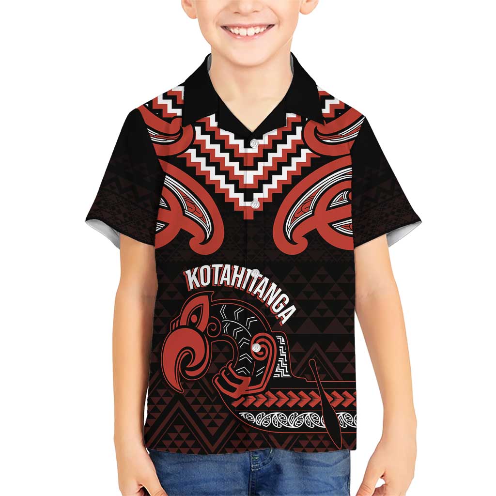 Maori Waitangi Family Matching Short Sleeve Bodycon Dress and Hawaiian Shirt Kotahitanga Poutama Mix Whakairo LT7 Son's Shirt Black - Polynesian Pride